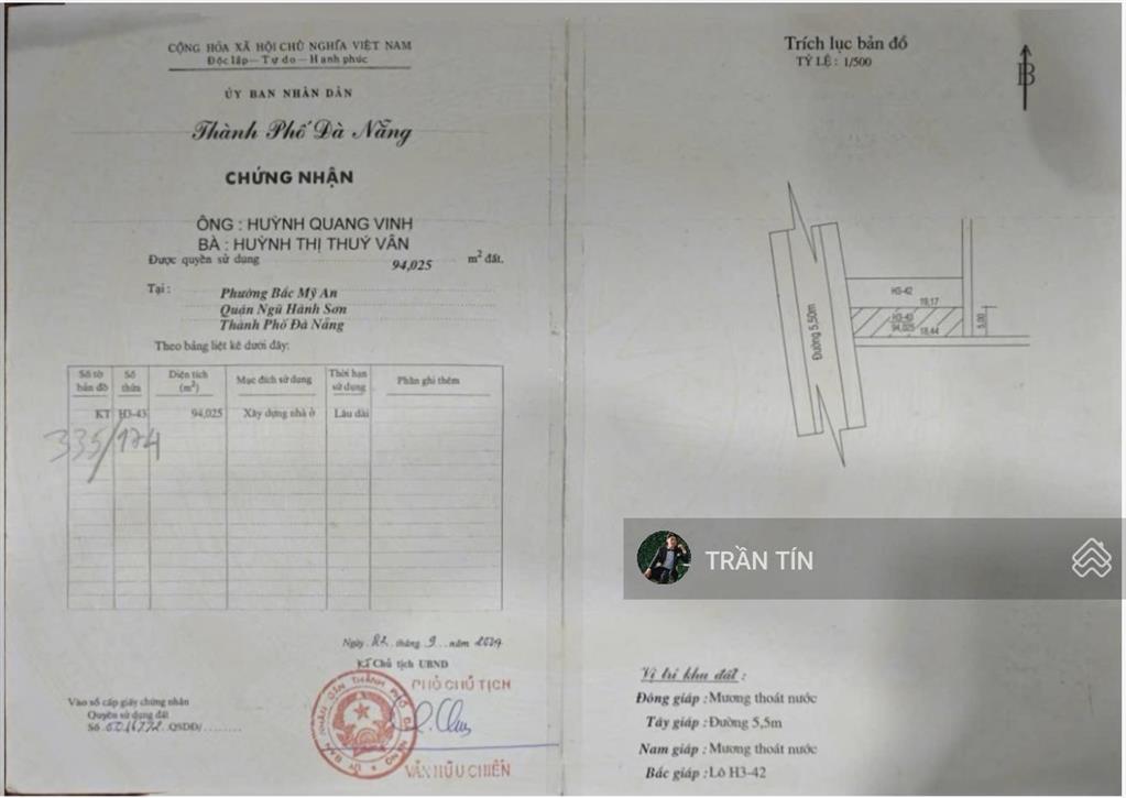 Lô đất mặt tiền đường mỹ an 4. vị trí đẹp, sát công viên mỹ an. cách sông hàn 100m.
