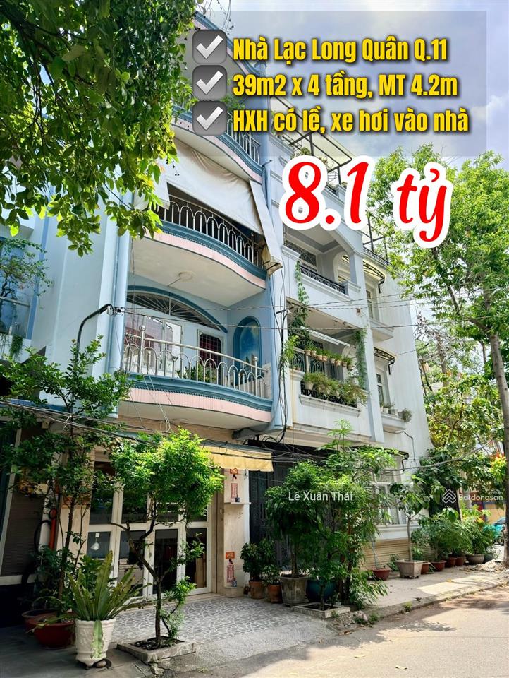 Nhà hxh có lề lạc long quân q.11 39m2 x 4t mt 4,2m. chỉ 8,1 tỷ full nội thất