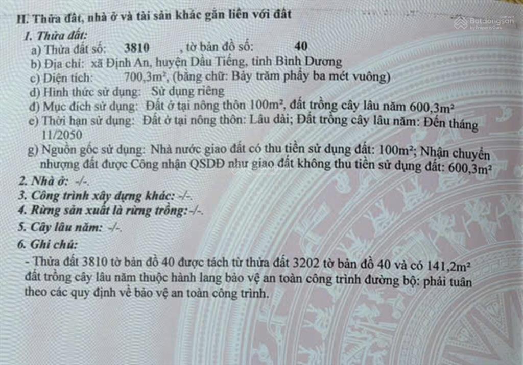 Chính chủ cần bán nhanh lô đất mặt tiền đường dt 744, định an, dầu tiếng, tp.hcm