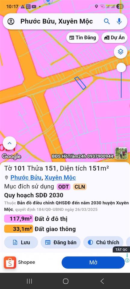 ĐẦU TƯ SINH LỜI - CHÍNH CHỦ CẦN BÁN LÔ ĐẤT 2 MẶT TIỀN NỞ HẬU PHONG THỦY – Xã Hồ Tràm, Tp