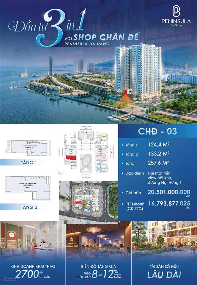 Căn hộ khối đế 2 tầng peninsula đà nẵng khai thác dòng tiền bền vững, giá tốt sở hữu ngay