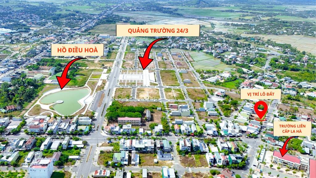 1 lô đất mặt tiền đường lớn 18m đặng thùy trâm, gần trường liên cấp la hà 50m, sổ ngay công chứng