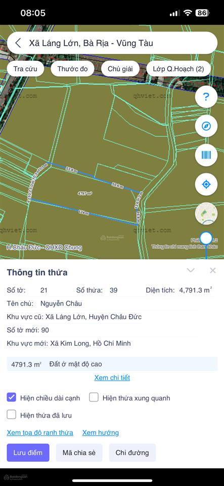 Đất mặt tiền xã láng lớn, huyện châu đức
