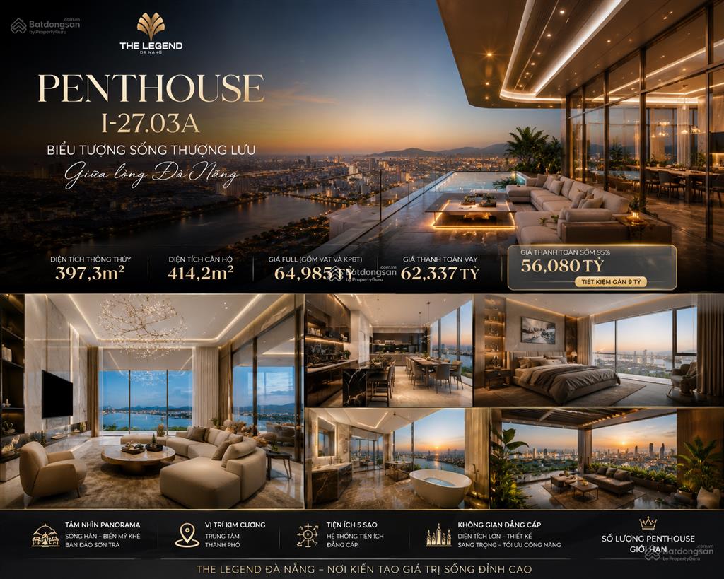 Căn penthouse view sông hàn, pháo hoa downtown siêu phẩm dự án the legend đà nẵng ngay cầu rồng