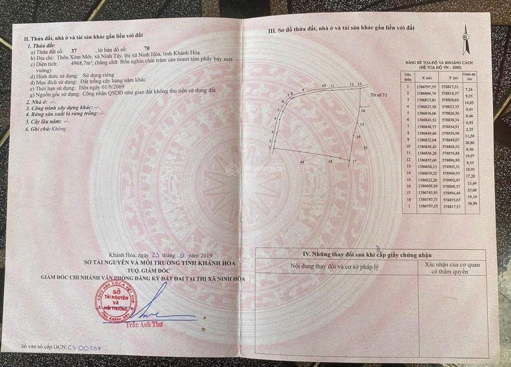 Cần bán lô đất thôn xóm mới, xã ninh tây, dt 4.968 m2