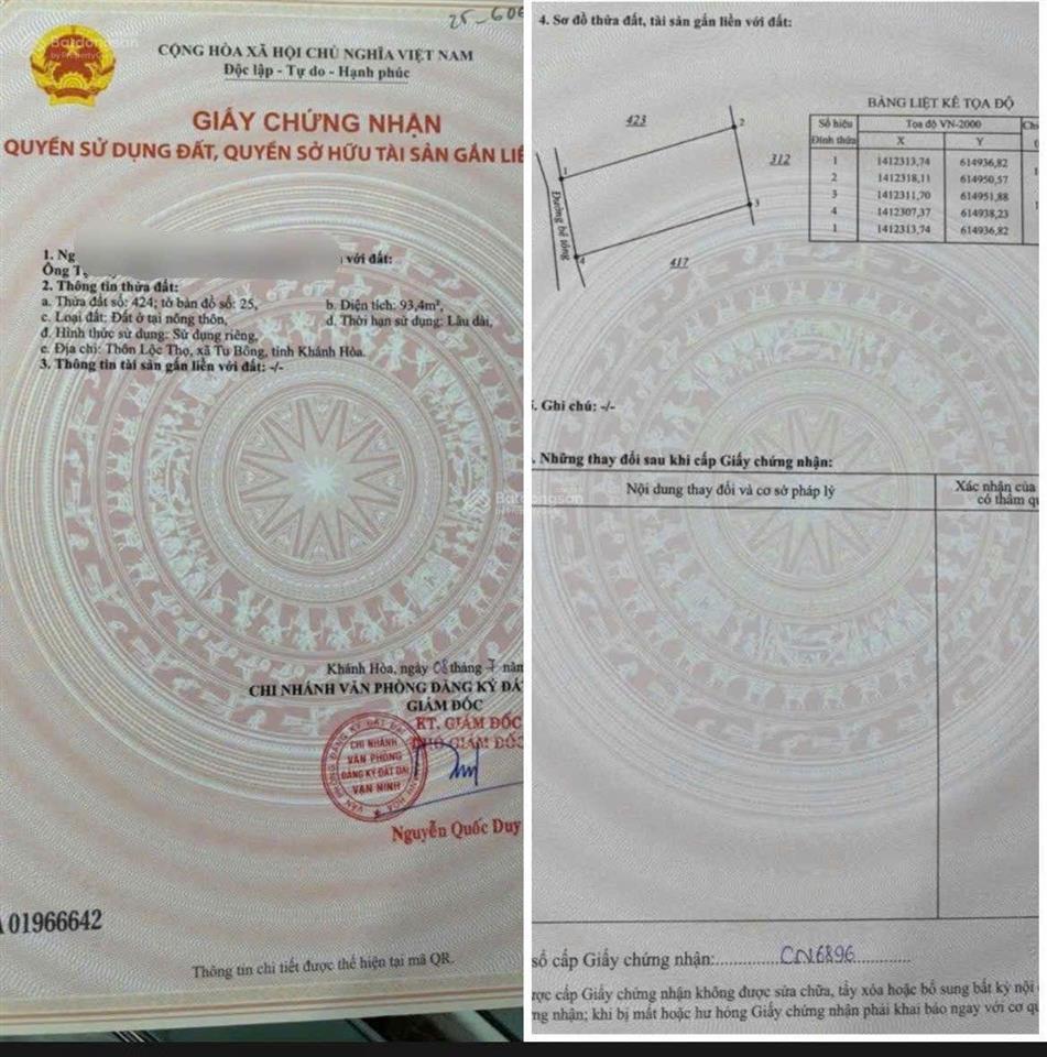 Bán lô đất thổ cư tu bông 93m2 sổ hồng riêng giá chỉ 17 triệu/m