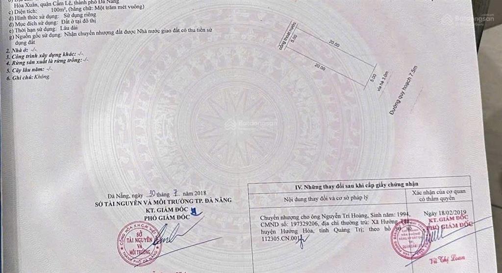Bán gấp đất thanh lương 11 hướng đông nam hoà xuân đà nẵng