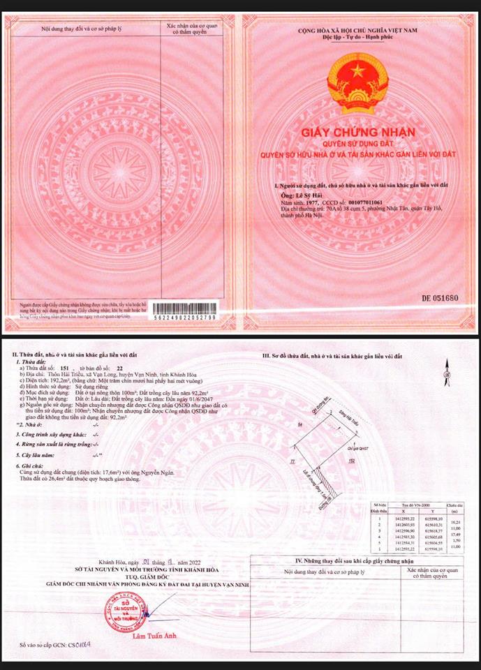Bán đất giáp sông vạn long tu bông, vạn ninh, khánh hòa