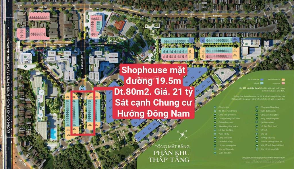 Bán quỹ nội bộ lk shophouse 80m2, 4 tầng tại the vista văn la, đường 19,5m, sát cạnh 2 toà chung cư