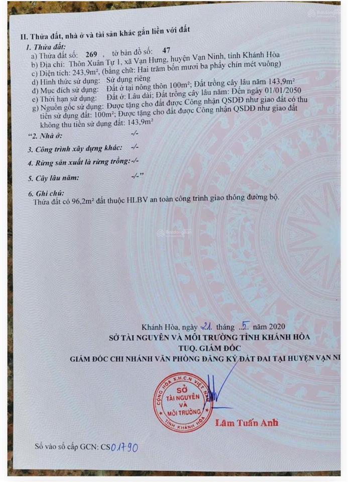 Chủ gửi] bán đất mặt tiền quốc lộ 1a vạn hưng, vạn ninh (bắc vân phong) kinh doanh sầm uất