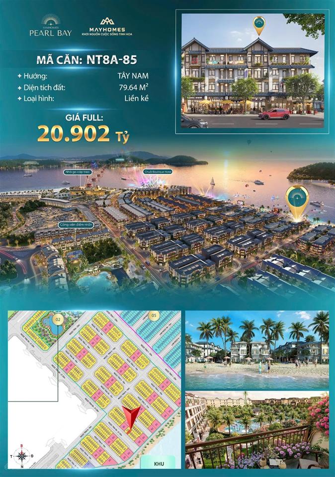 Bán căn liền kề nt8a85 vinhomes pearl bay 79,64m hướng tây nam giá 20 tỷ 902tr