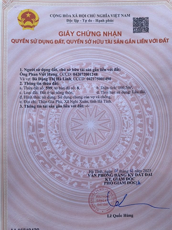 CHÍNH CHỦ CẦN BÁN GẤP LÔ ĐẤT ĐẸP GIÁ TỐT – X. Xuân Viên, H. Nghi Xuân, T. Hà Tĩnh