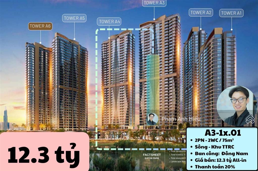 2pn tháp trung tâm a3 trục a1 view trực diện sông và khu ttrc hướng mát đông nam vô cùng yên tĩnh