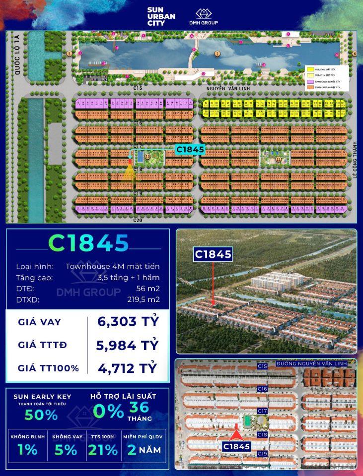 📌 LIỀN KỀ 4M MẶT TIỀN SUN URBAN CITY – MÃ C1845 – GIÁ CHỈ TỪ 4,712 TỶ