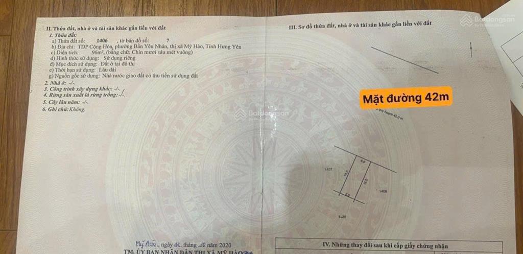 Hiếm bán lô đất vị trí đẹp mặt đường 42m tại giãn dân phú đa, mỹ hào, hưng yên