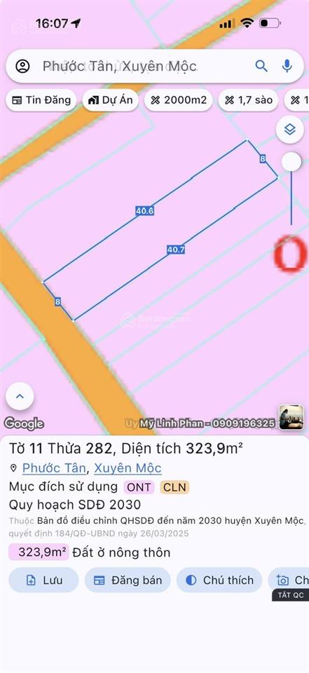 Cần bán lô đất xã hồ tràm tphcm dt 8x40x100tc lô 1 cách tl 328 chỉ 100m