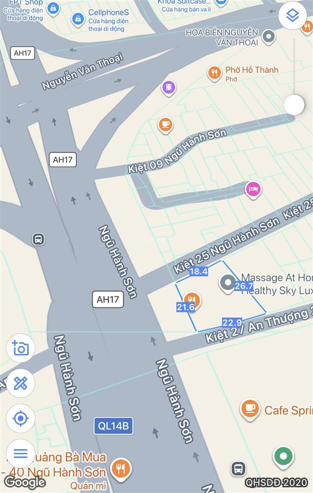 Chuyển nhượng đất 3 mặt tiền rộng 21,5m đường ngũ hành sơn, cạnh đường nguyễn văn thoại