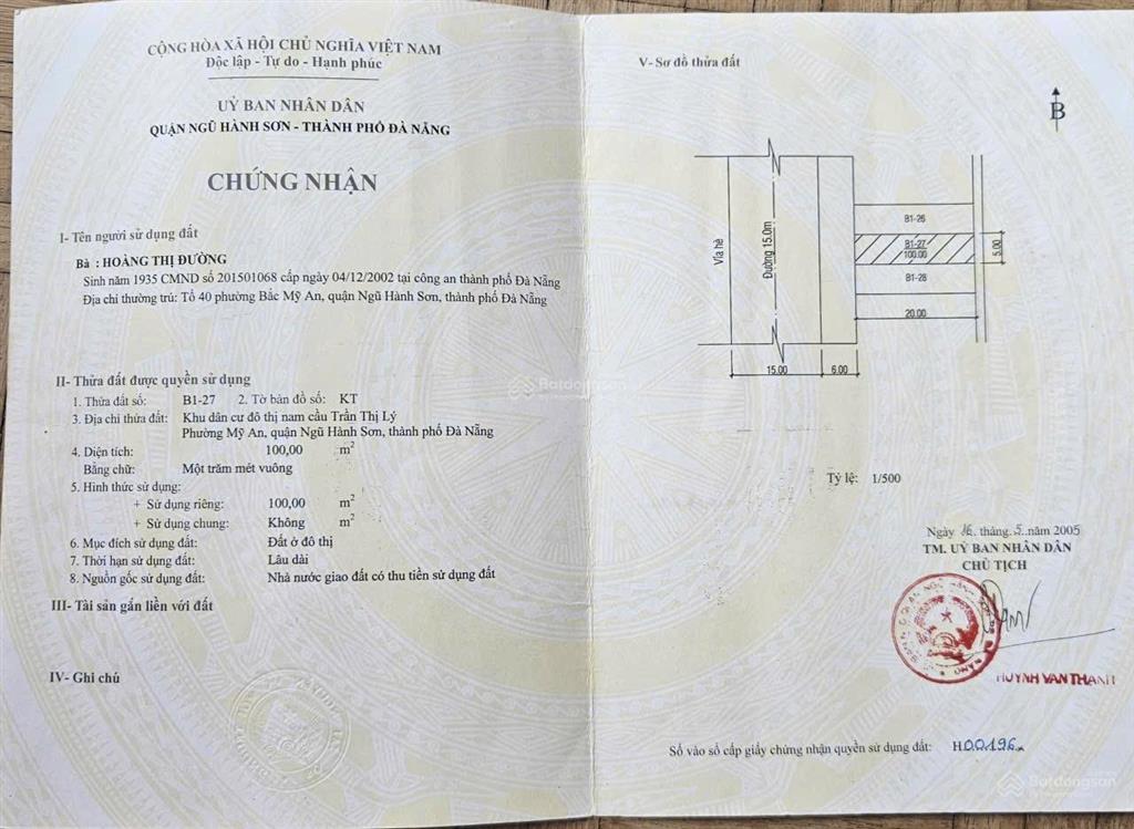 Bán đất mặt tiền chương dương đà nẵng.