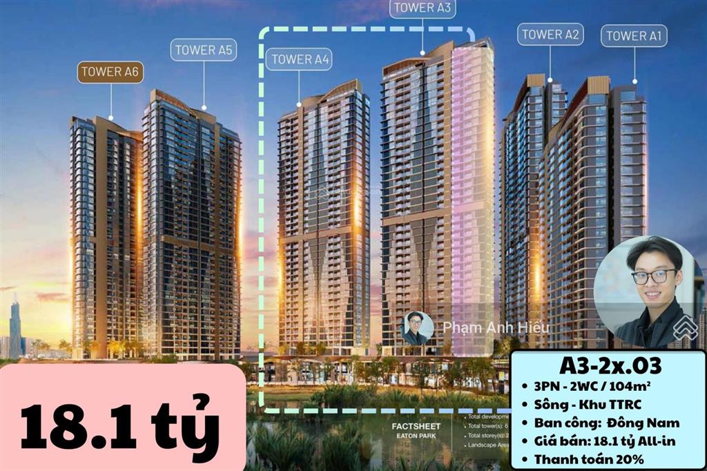 3pn góc tháp a3 tầng cao 2x giá tốt của trục view trực diện sông và khu thể thao rạch chiếc