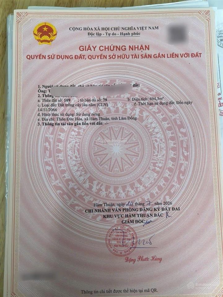 Bán lô đất gần 700 m mặt tiền ql1a xã hàm đức ngang 17,5 m