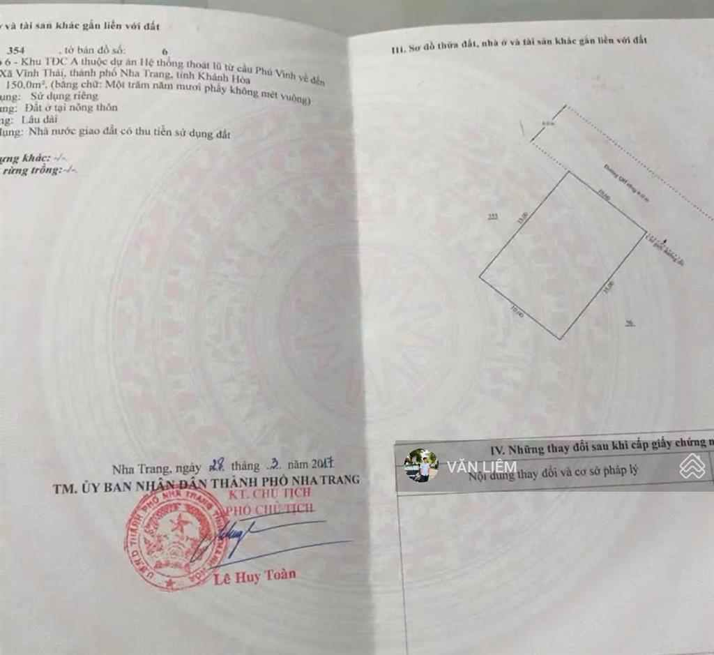 Hàng hiếm lô đất tđc mặt tiền sông tắc thủy tú phường nam nha trang diện tích 150
