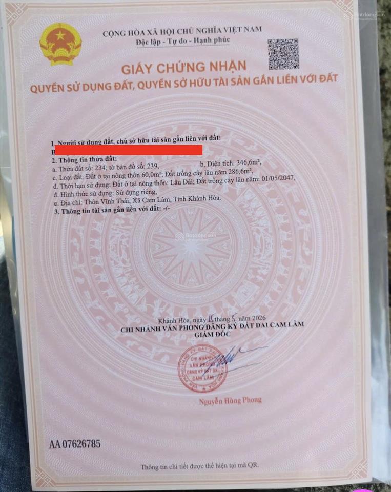 Chủ cần ra nhanh đất 100% thổ cư giá 6.7tr/m2 khu trung tâm cam hiệp nam. 0798 347 ***