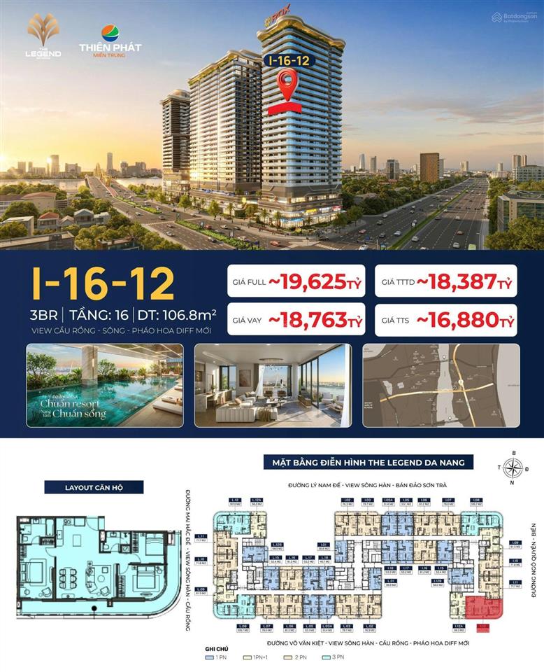 Siêu phẩm căn góc 3pn the legend đà nẵng view triệu đô cầu rồng 3pn 106,8m2 16,880 tỷ