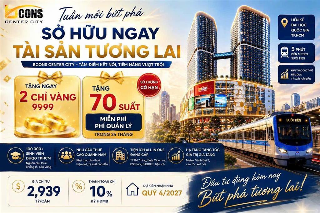 Cập nhật giỏ hàng bcons center city t8/2026 căn đẹp giá mua nhà đẹp nhận vàng liền tay