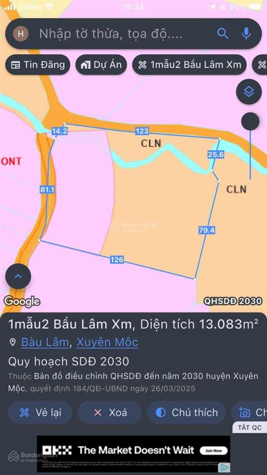 Hot! hàng hiếm tại bàu lâm, 6,8 tỷ, 12000m2 phủ hồng khu dân cư view suối lô góc 2 mặt tiền
