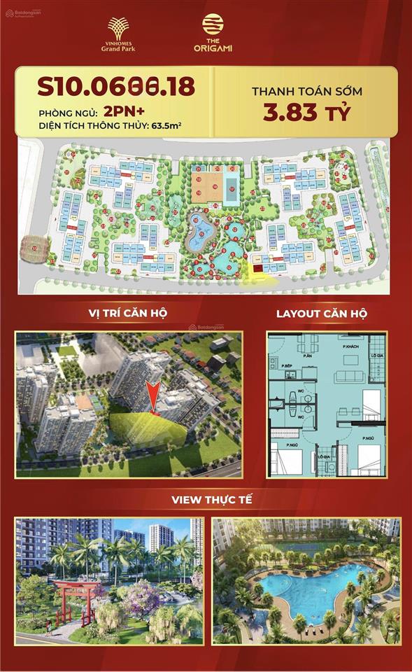 Bán căn hộ origami 2pn+, 2wc, 70m2, vinhomes grand park q9 giá 3,8ty mua trực tiếp cđt
