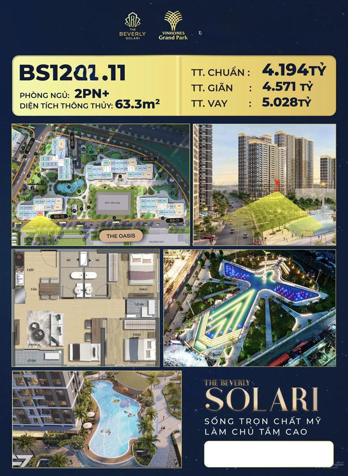 Bán căn 2pn+ toà bs12 the beverly solari vinhomes grand park, giá 4,1ty ký trực tiếp cđt