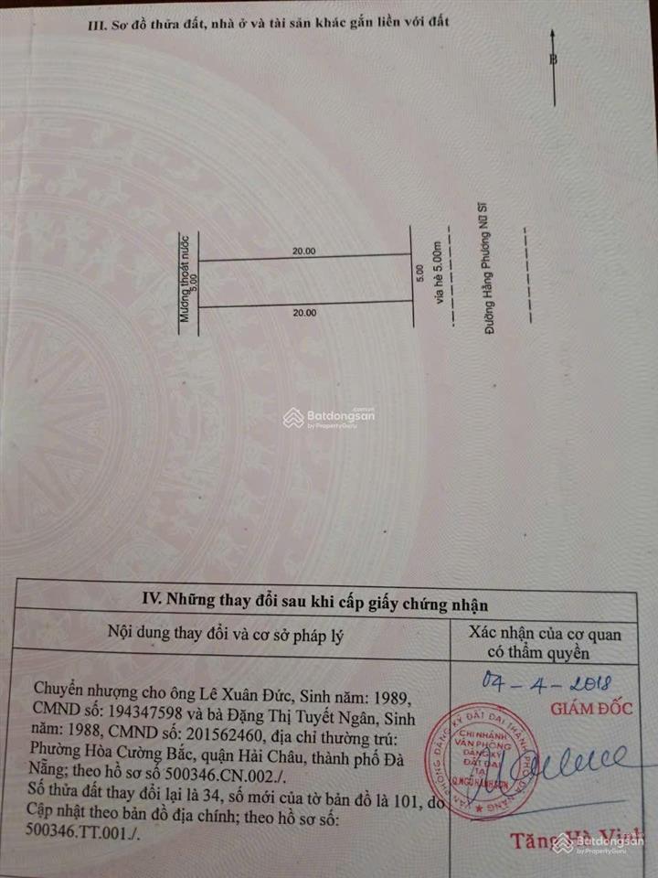 Bán đất mt đường hằng phương nữ sỹ khu bá tùng 2. dt 100m2 giá 4ty650 0942 992 ***
