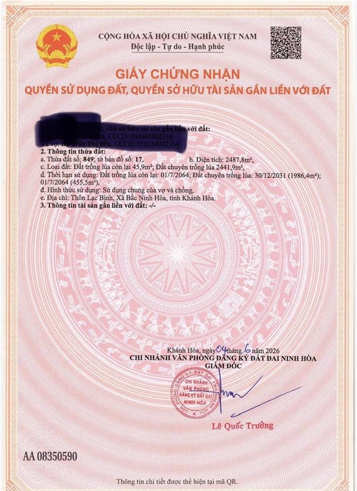 Cần bán lô đất ngay trung tâm ubnd ninh thọ 2368,8m2 full đất ở