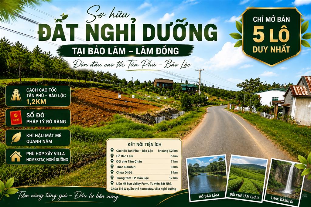 Đất 2 mặt tiền bảo lâm đường nhựa view đẹp sổ đỏ riêng phù hợp nghỉ dưỡng, đầu tư lâu dài