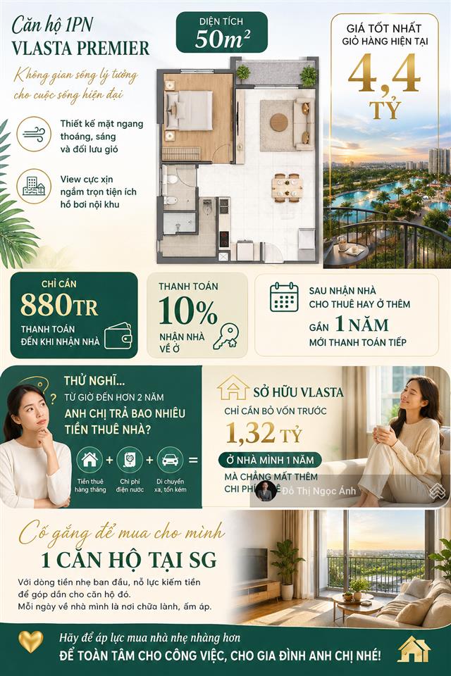Căn hộ 1pn view hồ bơi chỉ 4,4 tỷ, chỉ thanh toán 880tr đến khi nhận nhà