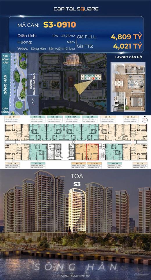Capital square đà nẵng căn hộ view trực diện sông hàn | giá tốt tòa s3