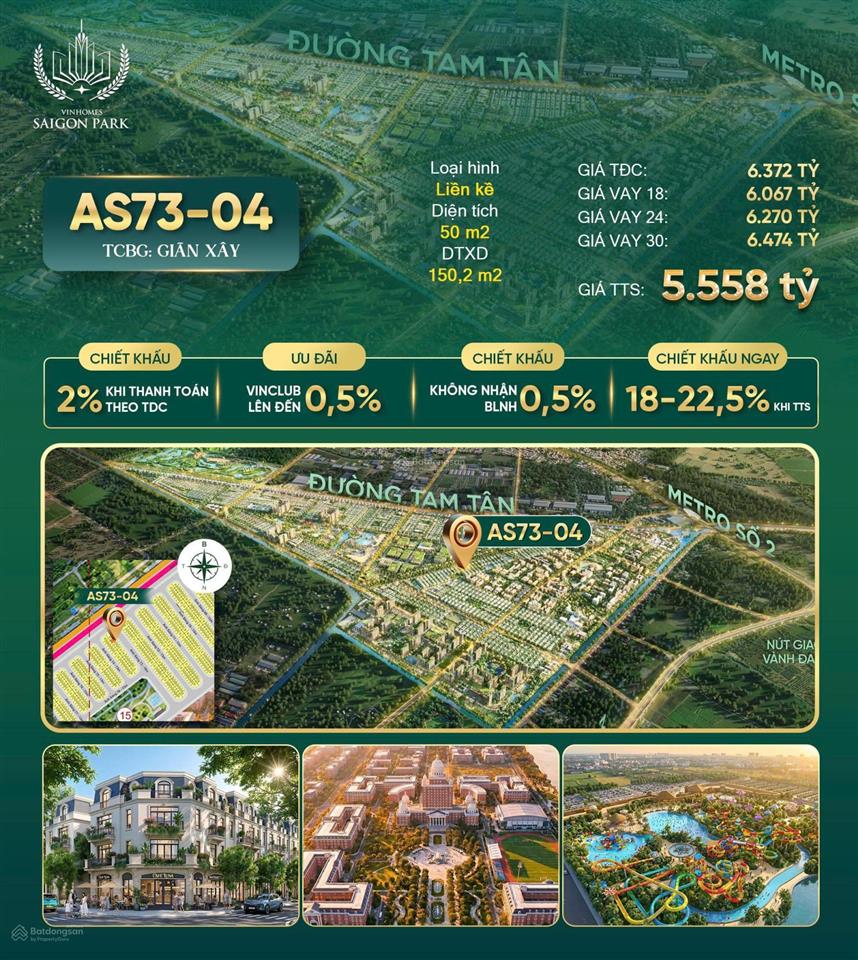 Bán liền kề vinhomes sài gòn park hóc môn, 50m2, xây 4 lầu, voucher giảm 30%, chỉ còn 3.89 tỷ