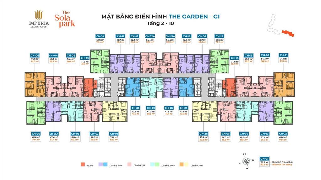 Chính chủ cần bán căn hộ diện tích 47,5 m² (1pn+) tòa the sola park g1 tầng trung