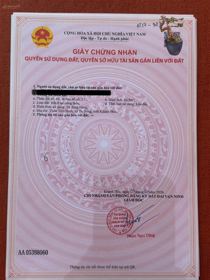 Bán lô đất 2 mặt tiền đẹp tiên ninh, xã tu bông giá cho khách thiện chí