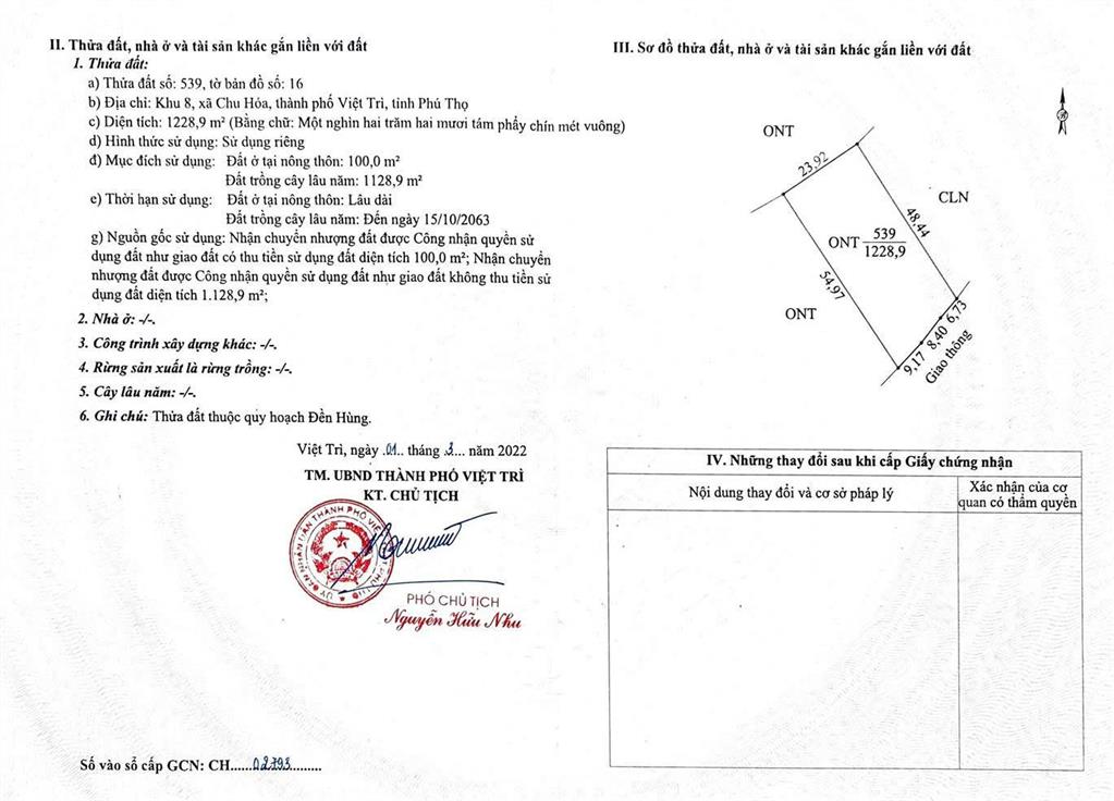 Bán đất ở lâu dài (đất riêng) tại khu 8, việt trì, 5,5 tỷ, 1228,9 m2