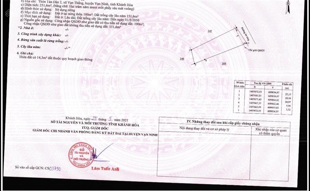 Bán lô đất thôn tân dân 2, vạn thắng, ngang 10m sạch đẹp mặt tiền đường nhựa, giá 15,5 triệu/m2