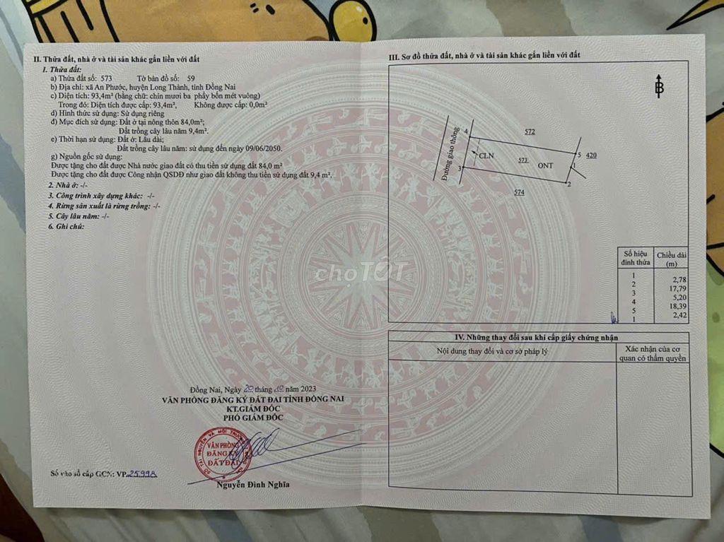 BÁN ĐẤT THỔ CƯ TẠI AN PHƯỚC - LONG THÀNH - ĐỒNG NAI