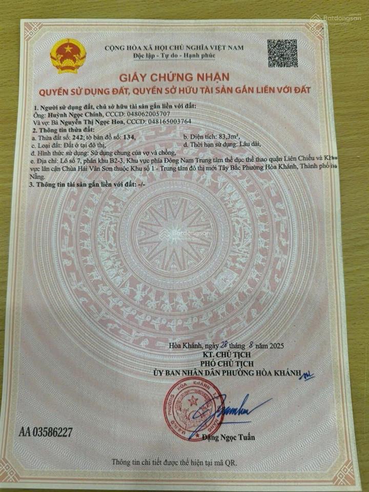 Cần tiền bán gấp lô hòa minh 19 hòa minh đà nẵng diện tích 83,3m2