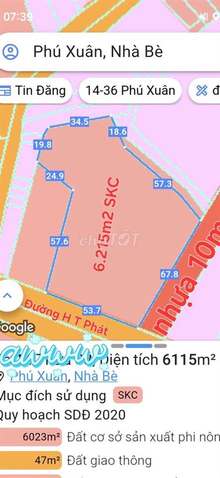 Bán 6,215m2 đất (SKC) có 1000m2 kho, 2MT Huỳnh Tấn Phát, Nhà Bè