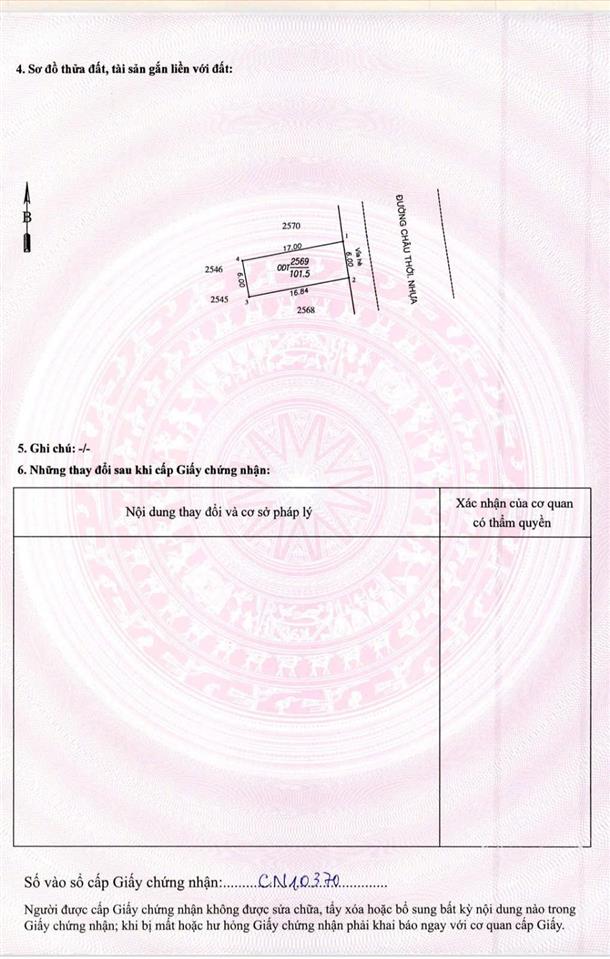 Chính chủ gửi bán đất châu thới đẹp. ngang 6m, thuận tiện đi biên hoà, làng đhqg. dt 101m2. 100% tc