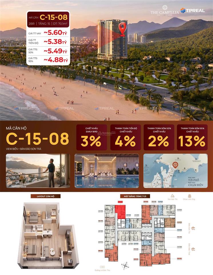 Quỹ ngoại giao căn góc 2 phòng ngủ, sở hữu lâu dài, biển mân thái sơn trà, được chiết khấu cao 13%