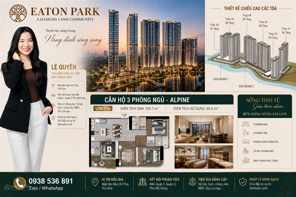 Giỏ hàng eaton park tháng 08| 103m view sông, khu tdtt | giá bán 15 tỷ, all in| 0938 536 ***
