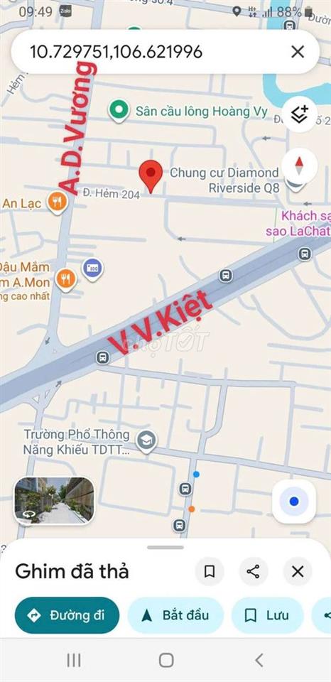 Đất Thổ Cư 4x16.8m, hẽm 204 A.D.Vương p.Bình Phú cách V.V.Kiệt 300m