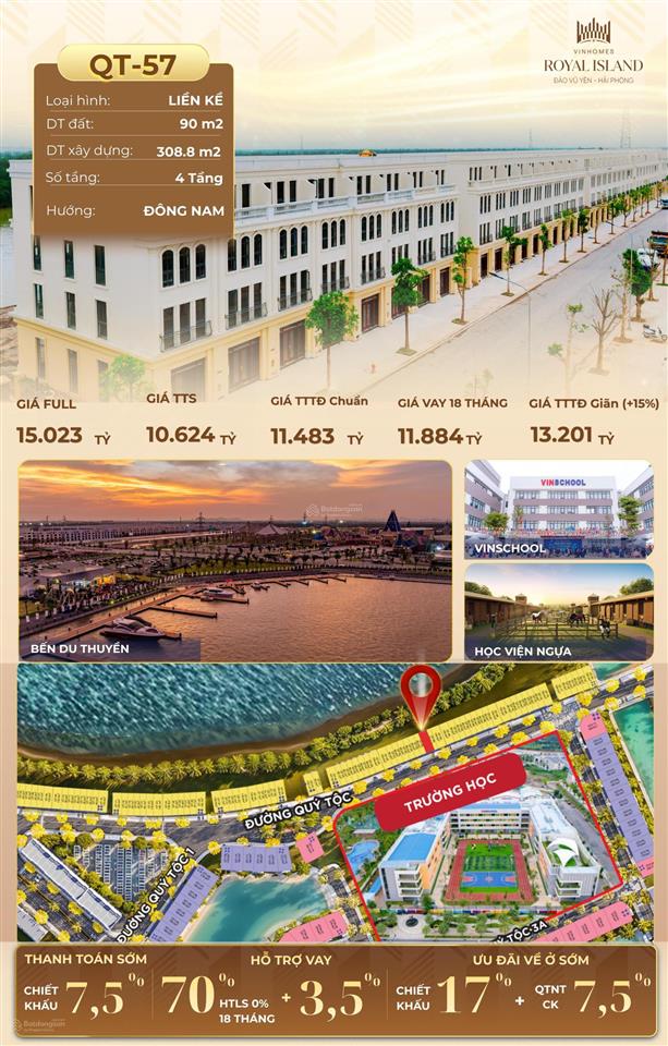 Qt 57 quý tộc 90m2 tặng ~ 100m2 sân vườn, view sông ruột lợn 7,43 tỷ