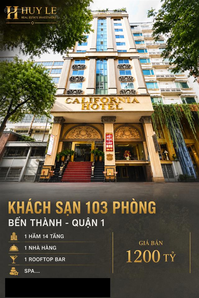 Bán khách sạn california saigon 4* thủ khoa huân bến thành quận 1 (103 phòng)